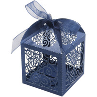 Kposiya 100 Pack Wedding Favor Boxes Laser Cut Boxes Party Favor Box Small Gift Boxes Lace Candy Boxes For Wedding Baby Shower Birthday Party With Ribbons (Navy  100)