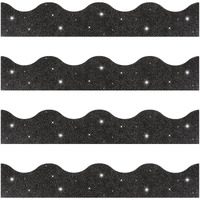 Spakon 55.8 Feet Bulletin Board Border Glitter Scalloped Borders Decorative Bulletin Board Trim Poster Borders Decoration Strips(Black)