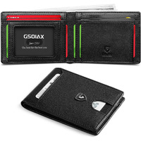 Gsoiax Mens Slim Wallet Rfid Blocking Bifold Wallets For Men Minimalist Genuine Leather Carbon Fiber Card Holder Money Clip Thin Mens With Gift Box (Black-1)