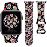 Halloween Day Of The Dead Sugar Skull Skeleton Watch Band Compatible With Apple Watch For Women Men Gifts Sport Silicone Wristbands Strap For Iwatch Series 7 6 5 4 3 2 1 Se (38Mm/40Mm/41Mm)