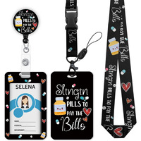 Id Badge Holder With Breakaway Lanyard  Nurse Lanyards For Id Badges Name Tags Id Card Holder  Cute Badge Reel Badge Clip Retractable  Pharmacy Technician Pharmacist Design