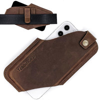 Tobbingear Leather Cell Phone Holster With Belt Clip  Leather Belt Phone Pouch  Universal Leather Phone Case On Belt  Phone Holder For Iphone  Cell Phone Sheath Large Dark Brown