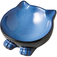 Nihow Ceramic Basic Cat Bowls: 6.25 Inch Cat Bowl For Food & Water - Food Grade Cat Dish For Large-Sized Cat/Medium-Sized Dog - Microwave & Dishwasher Safe -Elegant Blue & Black (8.5 Oz /1 Pc)