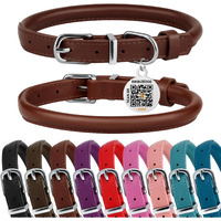 Bronzedog Rolled Leather Dog Collar For Small Medium Large Dogs With Qr Id Tag (M: 14-16 Inch  Chocolate Brown)