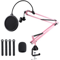 Pink Microphone Stand  Mic Boom Arm Suspension Scissor With Shock Mount Microphone Clip Holder Upgraded Desk Clamp For Blue Yeti Snowball Ice And Other Mics