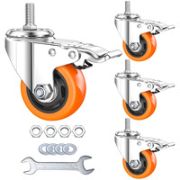 Stem Casters Heavy Duty Swivel Threaded Stem Caster Wheels With American Size 1/2 ' '-13X1 ' ' Thread Dual Locking Wheel With Brakes Pack Of 4 (3 Inch  With Brake)