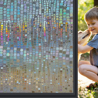 Windimiley Window Privacy Film 3D Rainbow Static Clings Bathroom Stained Glass Decorative Window Sticker Prism Holographic Window Decals Sun Blocking Non-Adhesive Door Covering  17.5X78.7In Brown