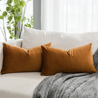 Quafoo Burnt Orange Decorative Lumbar Velvet Throw Pillow Covers 12X20 Inch Set Of 2 With Zipper Luxury Soft Solid Rectangle Cushion Covers Case For Sofa Couch Bed Living Room