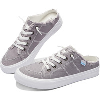 Obtaom Women Canvas Mules Memory Foam Clipper Fashion Sneakers Comfortable Slip-On Mule Backless Shoe(Grey Us8)
