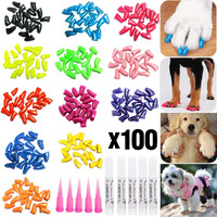 Victhy 100Pcs Dog Nail Caps  Glitter Colors Pet Dog Soft Claws Nail Cover For Dog Claws With Glue And Applicators  Medium