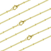Wholesale 12Pcs Gold Plated Solid Brass Satellite Beaded Curb Thin Chain Necklace Bulk For Jewelry Making (18 Inch(15Mm))