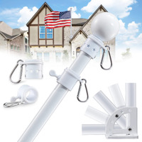 Flag Pole For House With Holder Bracket - 6Ft Tangle Free Flag Poles For Outside House Heavy Duty Flagpole Hardware Kit High Wind Resistant Metal Flagpoles Residential For Outdoor Porch Truck-White