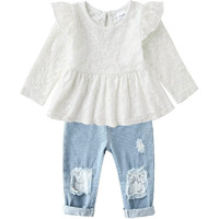Caretoo Girls Clothes Outfits  Cute Baby Girl Floral Long Sleeve Pant Set Flower Ruffle Top