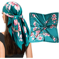 Vimate Floral Silk Scarf  Ladies 35 In Square Green Satin Hair Scarf For Head Sleeping Wrapping At Night (Style-51)