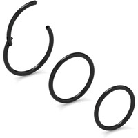 Newkeepsr 3Pcs-0.8Mm Black Anodised Hinged Clicker Nose Hoop Rings  20 Gauge 316L Steel Seamless Segment Sleeper Earrings Piercing-8/9/10Mm