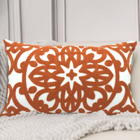 Alysheer Embroidered Lumbar Decorative Throw Pillow Cover 12""X 20""  Classic Boho Mandala Embroidery Pattern Cotton Rectangular Cushion Case For Sofa Couch Living Room Bedroom(Burnt Orange)