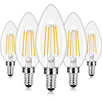 E12 Led Candelabra Bulbs 40 Watt Equivalent  4W Vintage Candle Light Bulbs  470Lm Warm White 2700K Edison Bulbs For Ceiling Fan  Filament Clear Glass Type B Lamp Bulbs For Chandelier (5 Packs)