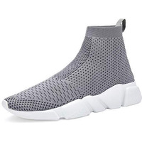 Santiro Mens Gym Shoes Knitted Fashion High Top Slip On Sneakers Lightweight Breathable Athletic Shoes Fashin Tennis Sport Shoes Grey 8.5 Us