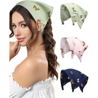 Awaytr 3Pcs Hair Bandana For Women Girls Hair Scarf Headband Bandana Double Layer Triangle Head Kerchief Boho Hair Band (Butterfly - Green/Blue/Pink)