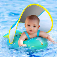 No Flip Over Baby Pool Float With Canopy Upf50+ Sun Protection  Inflatable Baby Float With Sponge Safety Support Bottom  Fun Gifts Water Toys Accessories Baby Swim Floats For Pool 3-36 Months