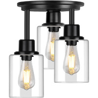 Rottogoon Semi Flush Mount Ceiling Light  3-Light Close To Ceiling Light Fixtures  Matte Black Kitchen Light Fixtures With Clear Glass Shades  Hallway Light Fixtures Ceiling Mount For Foyer Entryway