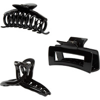 Kitiin Black Hair Claw Clips For Thick/Fine/Thin Hair Strong Holding Teeth Interlocking Women Large Jaw Clips For Hair 3 Count In Set (Black Hair Clips)