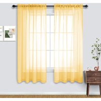 2 Panels Set Yellow Sheer Curtains 63 Inch Length For Bedroom Rod Pocket Voile Sheer Drapes For Living Room 52X63 Inches Long