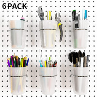 6 Sets Pegboard Hooks With Pegboard Cups  Ring Style Pegboard Bins With Rings  Pegboard Cup Holder Accessories For Organizing Storage (Transparent)