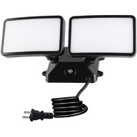 Faguangao Dusk To Dawn Led Security Light 18W Plug In Flood Light Outdoor 5000K Daylight 1600Lm  Ip55 Waterproof Adjustable 2 Heads Wall Light For Garage  Porch  Yard  Black