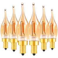 Led Vintage Candelabra Bulbs Night Lights E12 C22T Edison Candle Bulbs Filament Flame 7 Watt Equivalent Led Chandelier Light Bulbs Decorative Lights 2200K Warm Amber Glass  Cri 90  Pack Of 6