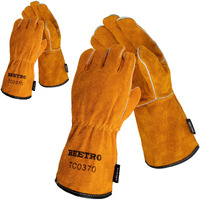 Beetro Welding Gloves 2 Pairs Cow Leather Forge/Mig/Stick/Tig Welder Heat/Fire Resistant  Mitts For Oven/Grill/Fireplace/Furnace/Stove/Pot Holder/Wood Burner/Animal Handling Glove With Soft Lining