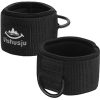 Vishusju Ankle Wrist Cuffs Neoprene Padded Straps D-Ring Glute Kickback For Cable Machines Legs Exercise Adjustable Fitness (D Ring Black)