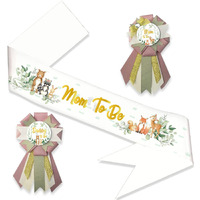 Lxlucktim Woodland Baby Shower Sash For Baby Shower  Mom To Be Sashwoodland Animal Neutral Mom To Be & Daddy To Be Corsage Include Gold Glitter Letters Sash