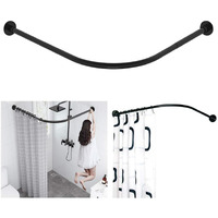 Sikaiqi Stretchable 304 Stainless L Shaped Bathroom Bathtub Corner Shower Curtain Rod Rack (Black 35.43""-51.18""X35.43""-51.18"")