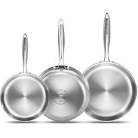 Delarlo Whole Body Tri-Ply Stainless Steel Frying Pan Set  8 /10 /12  Cooking Pans  Kitchen Cookware Set  Fast Heating Chef 's Pan With Ergonomic Handles  Suitable For All Stove