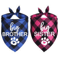 Jotfa Big Brother Big Sister Dog Bandana  Plaid Pregnancy Announcement Dog Bandanas For Dogs (Blue And Pink  Big Brother And Big Sister)