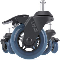 Stealtho Patented Replacement Office Chair Caster Wheels Set Of 5 - With 2 Brakes - Protect Your Floor - No More Chair Mat Needed - Blue Polyurethane - Quiet Rolling Over Cables - Standard Stem 7/16
