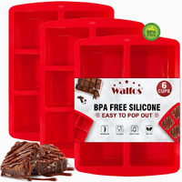 Walfos Mini Silicone Brownie Pan - 3 Piece 6-Cavity Non-Stick Square Baking Pan  Perfect For Mini Brownies  Cornbread  Muffin And Cakes  Bpa Free And Dishwasher Safe