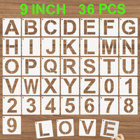 Dzxcyz Alphabet Letter Stencils 9 Inch  36 Pcs Reusable Plastic Letter Numbers Templates  Art Craft Stencil For Painting On Wood  Wall  Glass  Fabric  Rock  Chalkboard  Signage