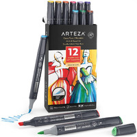 Arteza Alcohol Brush Markers  Set Of 12 Colors  Everblend Classic Tones  Medium Chisel And Brush Nib  Dual Tip Markers For Drawing And Sketching