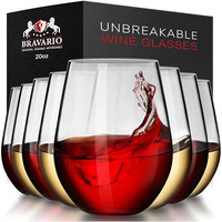 Bravario Unbreakable Stemless Plastic Wine Glasses | Reusable | Shatterproof 100% Tritan Plastic | Dishwasher-Safe | Bpa-Free | Awesome For Indoor & Outdoor | 20 Oz  Set Of 8