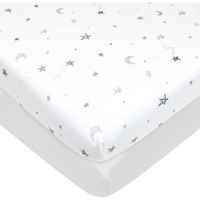 American Baby Company 2 Pack Printed 100% Natural Cotton Jersey Knit Fitted Pack N Play Playard Sheet  Gray Star And White  Soft Breathable  For Boys And Girls