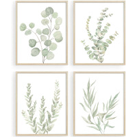Howwii Botanical Boho Bathroom Decor Wall Art Prints  Unframed Sage Green Plants Decor For Bedroom|Office  Minimalist Eucalyptus Leaves Watercolor Art Prints  Set Of 4 Pictures  8""X10"" No Frames