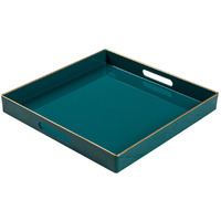 Maoname Decorative Tray  Green Serving Tray With Handles  Coffee Table Tray  Square Plastic Tray For Ottoman  Bathroom  Kitchen  13""X13""X1.57""