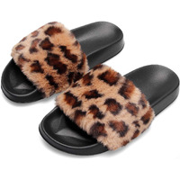 Furry Slippers For Womens Indoor Outdoor Open Toe House Casual Flat Fur Slides Sandals 9.5