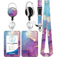 Toykee Id Badge Holder With Lanyard And Retractable Badge Reel Clip  Marble Card Name Tag Lanyard Vertical Id Protector Bage Clips For Women Nurse Nursing Doctor Teacher Student Blue Purple