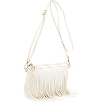 Fashionpuzzle Small Fringe Crossbody Bag With Wrist Strap (White)