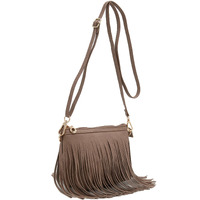 Fashionpuzzle Small Fringe Crossbody Bag With Wrist Strap (Taupe)