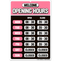 Geekbear Opening Hours Sign (03. Pink) - Business Hours Sign - Store Hours Sign - Hours Of Operation Signs For Business - Open Sign With Hours - Store Or Office Hours Sign Changeable