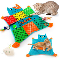 Awoof Cat Mat  Cute Soft Catnip Mat  Cat Activity Mat Machine Washable Catnip Toys Interactive Cat Toys For Indoor Cats  Self-Warming Crinkle Mat Cat Blanket For Small Medium Large Cats With 7 Pockets